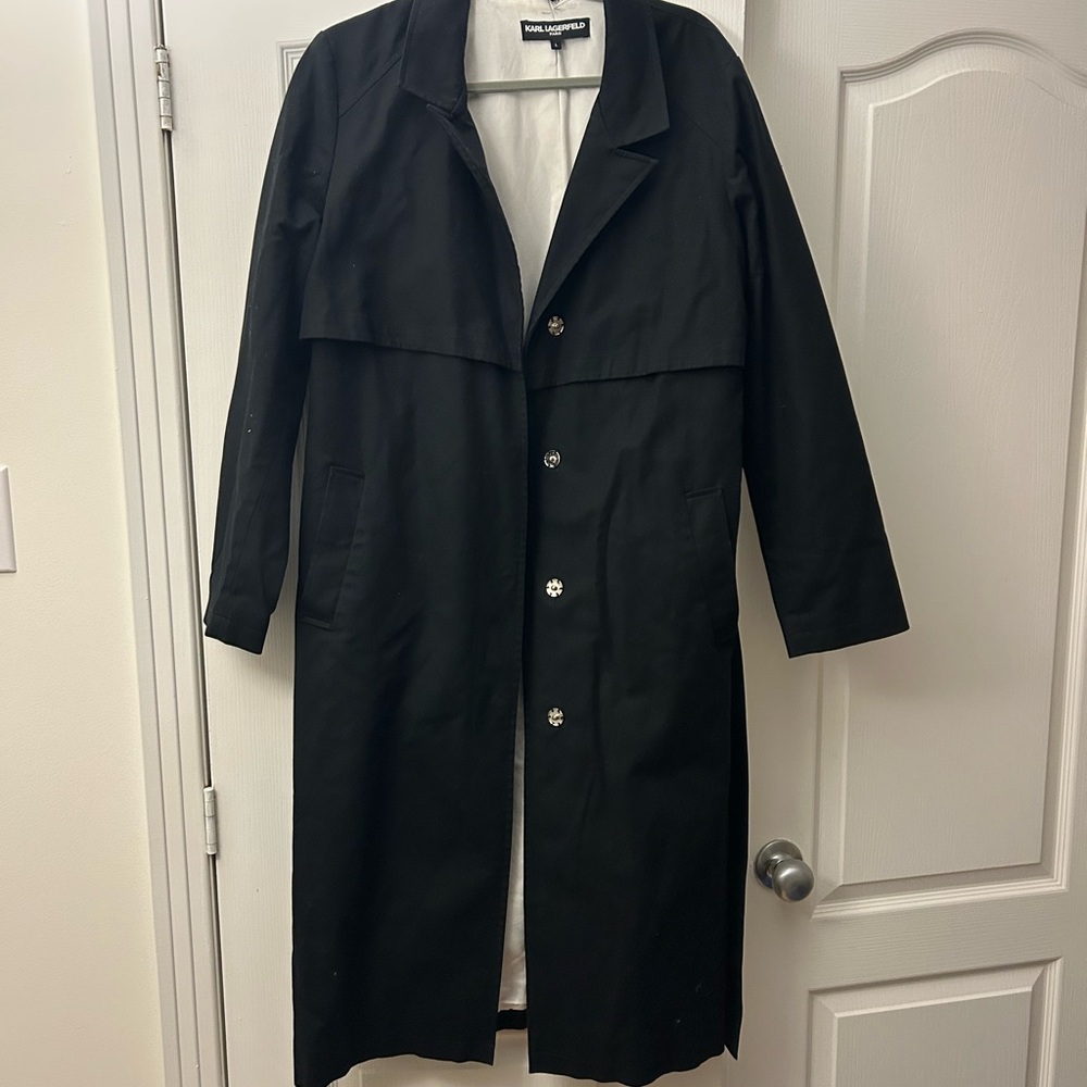 Karl Lagerfeld Trench Coat - Black cotton, long, includes belt 🕵️‍♀️